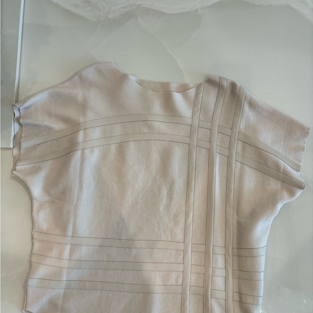 Elegant Cream Top with faux leather striping